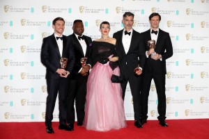 LONDON, ENGLAND - FEBRUARY 12: (L-R) British Short Film Award winners Shpat Deda, Afolabi Kuti, Arta Dobroshi, Daniel Mulloy and Scott ODonnell pose in the winners room during the 70th EE British Academy Film Awards (BAFTA) at Royal Albert Hall on February 12, 2017 in London, England. (Photo by Chris Jackson/Getty Images)